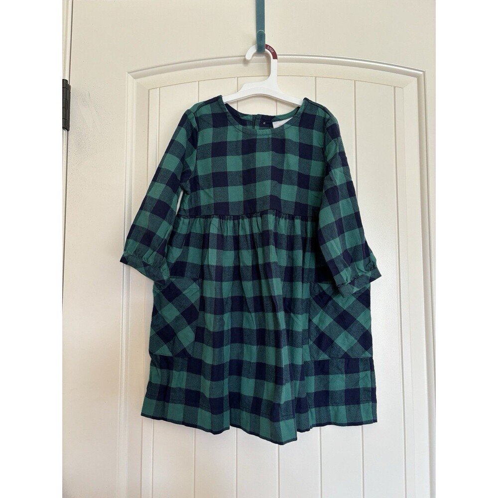 NWOT Size 3T Hanna Andersson Girls Dress Green Navy Buffalo Plaid Cotton